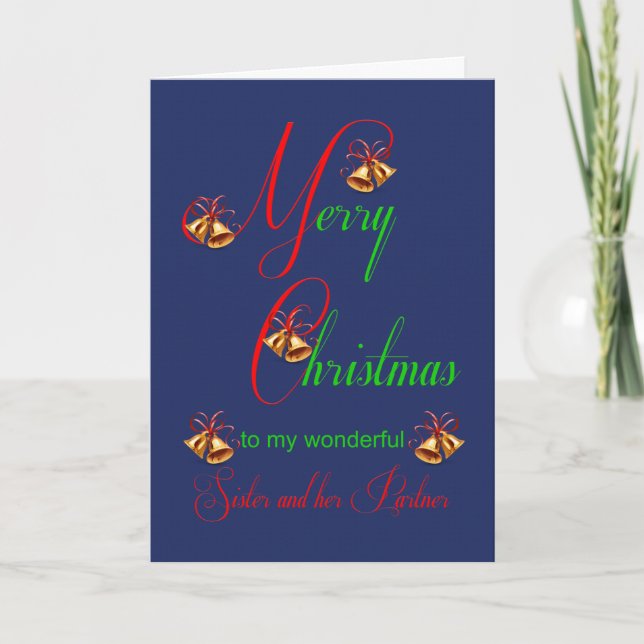 Sister and Partner Christmas Scrolls Holiday Card (Front)