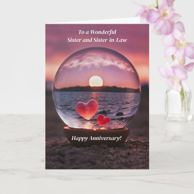 Sister and Sister in Law Happy Wedding Anniversary Card (Orchid)