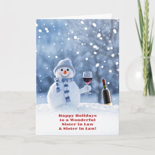 Sister and Sister in Law Wife Cute Christmas Wine  Card (Front)