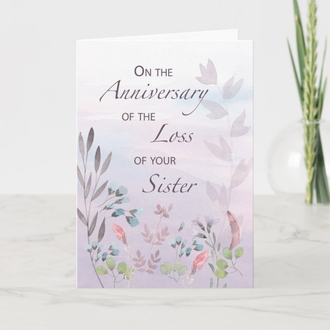 Sister Anniversary of Loss Watercolor Florals Card (Front)