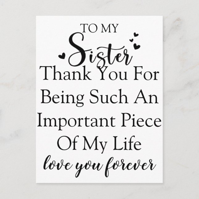 Sister Appreciation Thank You For Being In My Life Holiday Postcard (Front)