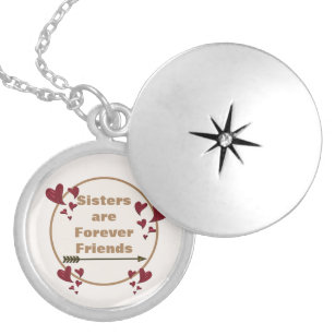 Sister are Forever Friends Gold Arrow Red Hearts Locket Necklace