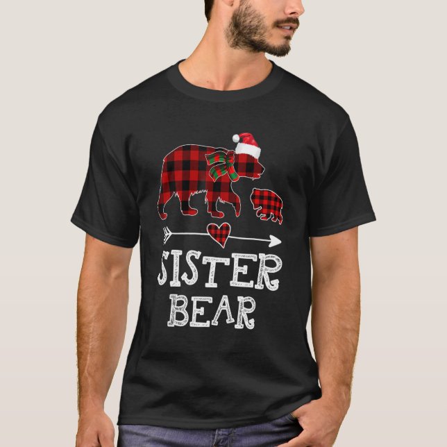 Sister Bear Christmas Pajama Red Plaid Buffalo for T-Shirt (Front)