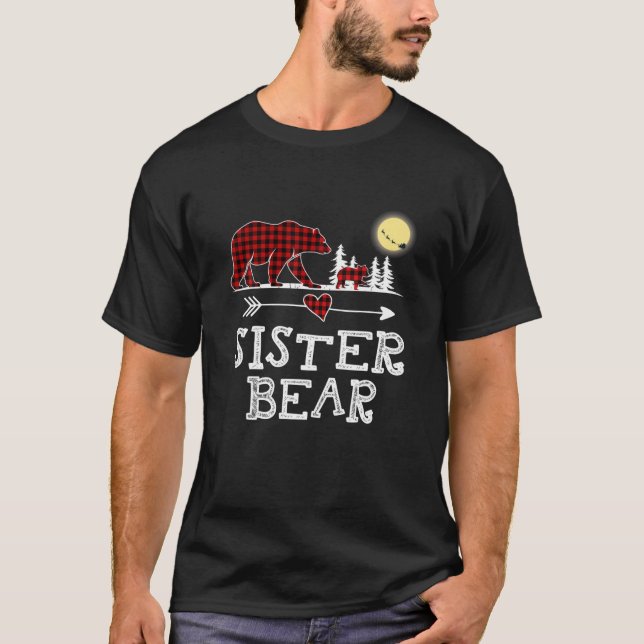 Sister Bear Christmas Pajama Red Plaid Buffalo T-Shirt (Front)