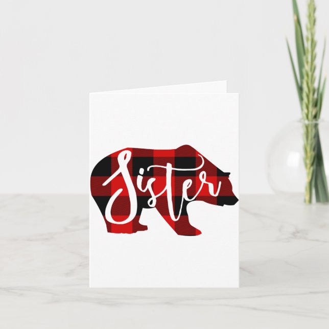 Sister Bear Rustic Red Buffalo Plaid Family  Card (Front)