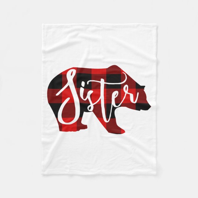 Sister Bear Rustic Red Buffalo Plaid Family  Fleece Blanket (Front)