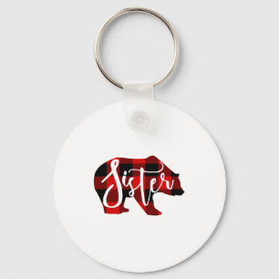 Sister Bear Rustic Red Buffalo Plaid Family Key Ring