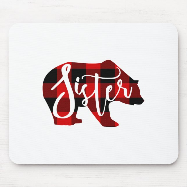 Sister Bear Rustic Red Buffalo Plaid Family  Mouse Mat (Front)