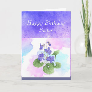 Sister Birthday African Violet Flower Poem  Holiday Card