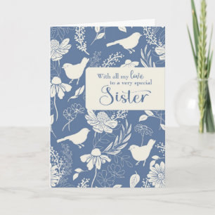 Sister Birthday Blue Birds and Blossoms  Card