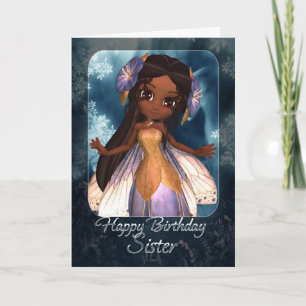 Sister Birthday Card - Cute Blue Fairy