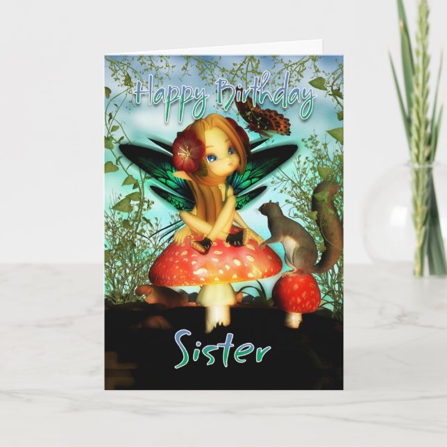 Sister, Birthday Card, Cute Little Fairy Card (Front)