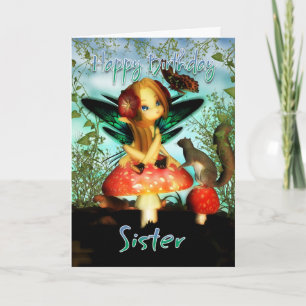 Sister, Birthday Card, Cute Little Fairy Card