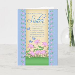 sister birthday card flowers and butterflies