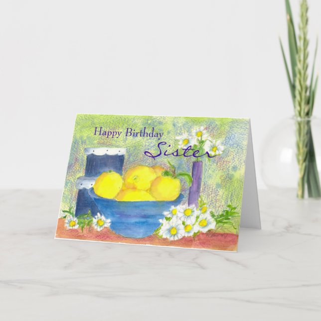 Sister Birthday Card Lemon Daisy Watercolor (Front)