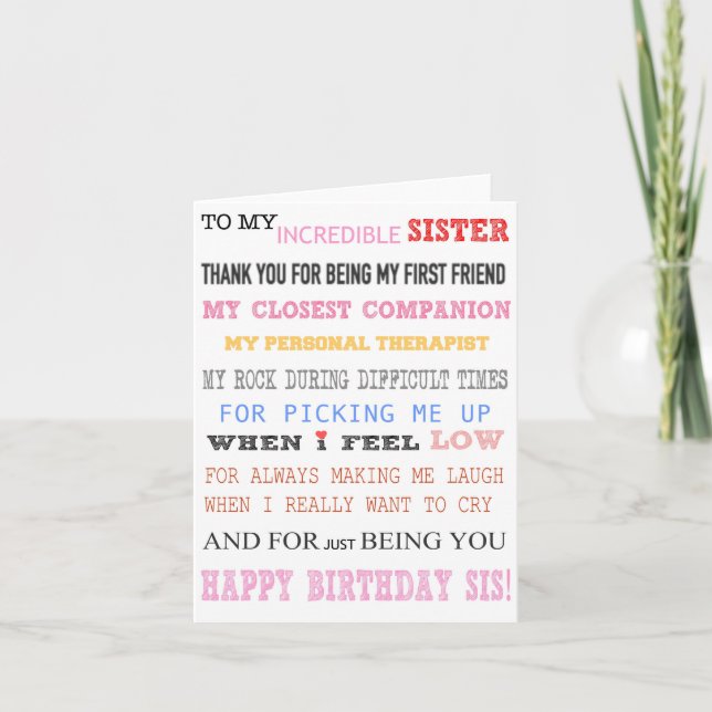 Sister Birthday Card Love Best friend (Front)