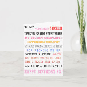 Sister Birthday Card Love Best friend