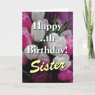 Sister Birthday card   pink tulip flower bouquet