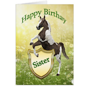 Sister birthday card with a rearing horse