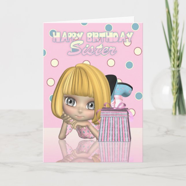 Sister Birthday Card With Cute Little Girl And Gif (Front)