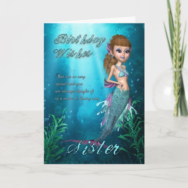 Sister Birthday Card With Cute Mermaid (Front)