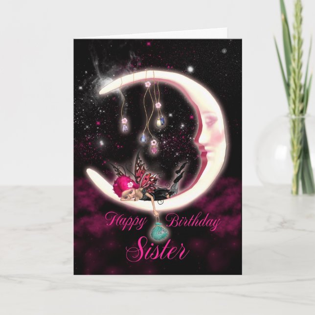 Sister Birthday Card With Fantasy Moon Fairy (Front)