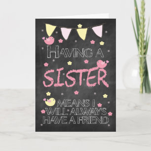 Sister Birthday Chalkboard With Little Birds Card