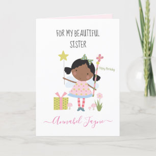 Sister birthday fairy pink whimsical card