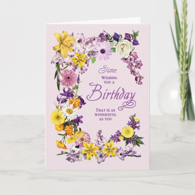 Sister Birthday Flower Frame Card (Front)
