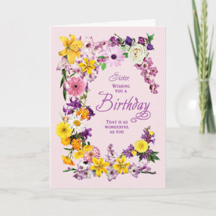 Sister Birthday Flower Frame Card