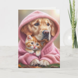 Sister Birthday Golden Retriever and Kitten Card