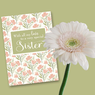 Sister Birthday Pink Flower Pattern  Card