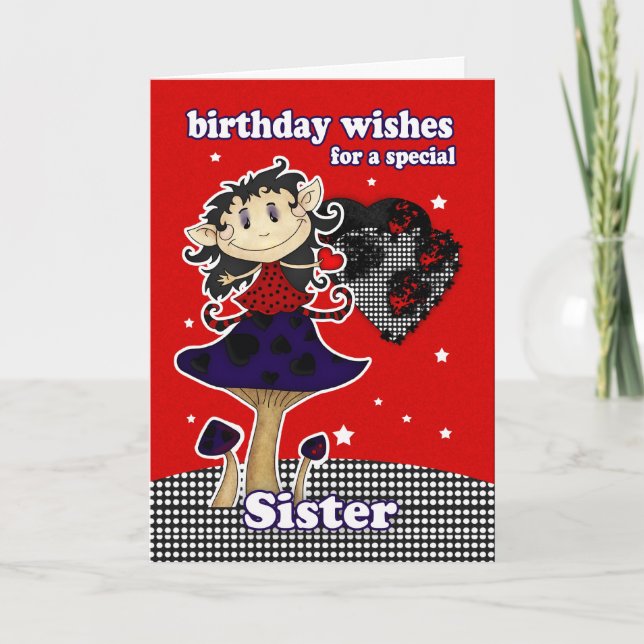 sister birthday wishes greeting card with gothic e (Front)