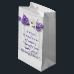 Sister Birthday with Polka Dot Ribbon  Small Gift Bag<br><div class="desc">Sister quote with purple and white polka dot ribbon and cosmos flower on light grey rustic barn wood.
Text can be edited.</div>