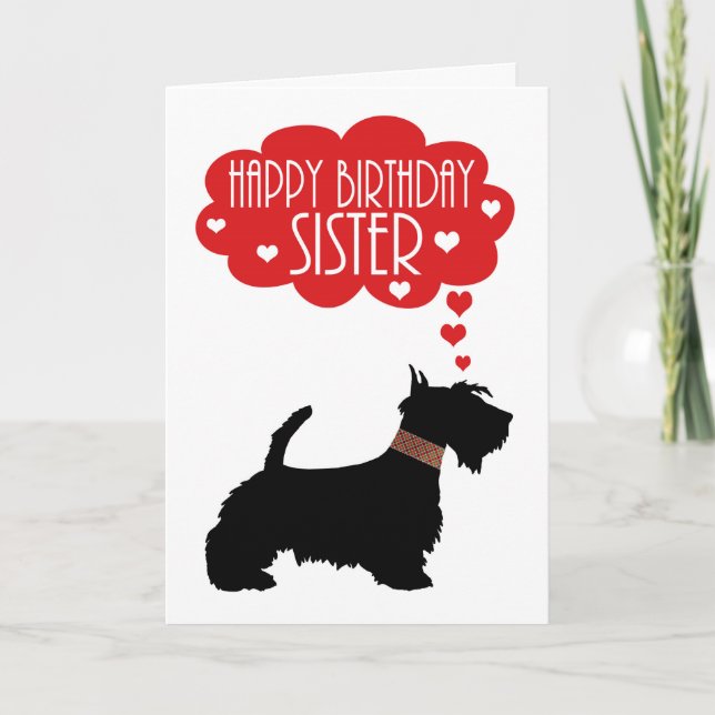 Sister Birthday With Silhouette Scottish Terrier Card (Front)