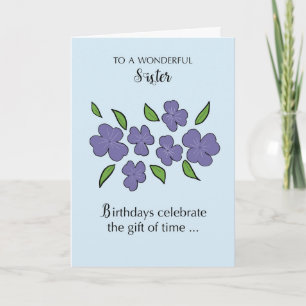 Sister Birthday with Violet Flowers and Leaves Card