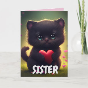 SISTER BLACK CUTE CAT BIRTHDAY CARD