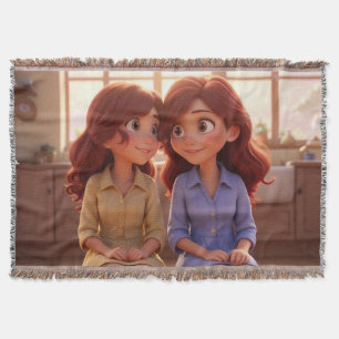 Sister Bond – Beautiful Sisters Illustration Art Throw Blanket