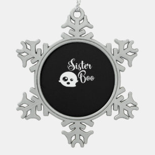 Sister Boo Halloween  Snowflake Pewter Christmas Ornament