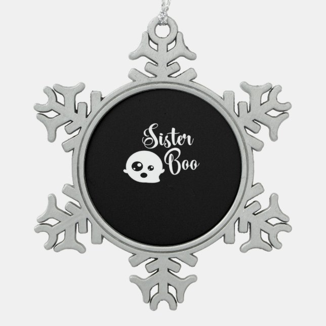 Sister Boo Halloween  Snowflake Pewter Christmas Ornament (Front)