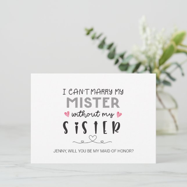 Sister bridesmaid proposal flat card (Standing Front)