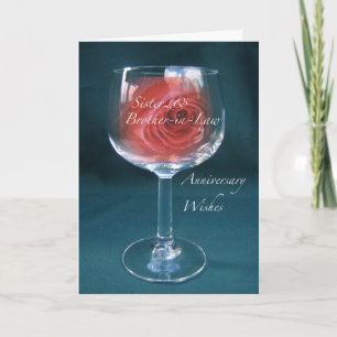 Sister & Brother-in-Law Anniversary Wineglass Rose Card