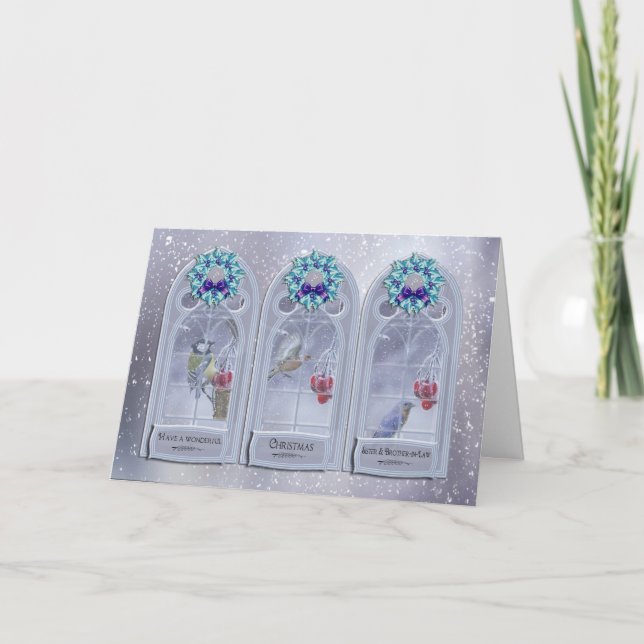 Sister & Brother-in-Law, Garden Birds Christmas Wi Holiday Card (Front)