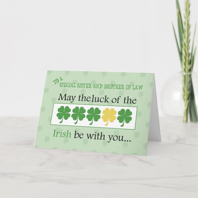 Sister & Brother-in-Law St. Patrick's Day Clover Card (Front)