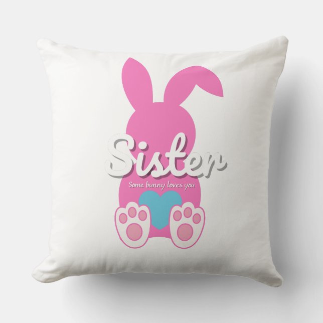 Sister Bunny Throw Pillow – Cute Family Easter (Front)
