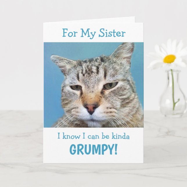 Sister Cancer Moody Cat Folded Greeting Card (Small Plant)