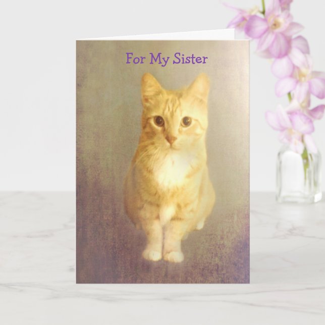 Sister Cancer Support Cute Cat Card (Orchid)