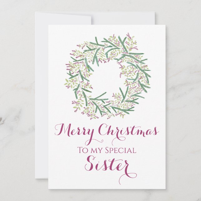 Sister Christmas Card berries wreath (Front)
