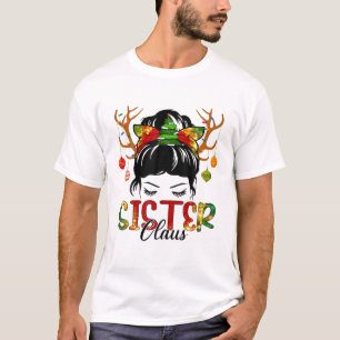 Sister Claus Messy Bun Wink Eyes Christmas Decorat T-Shirt