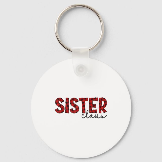 Sister Claus Xmas Christmas Red Plaid Pajama Famil Key Ring (Front)
